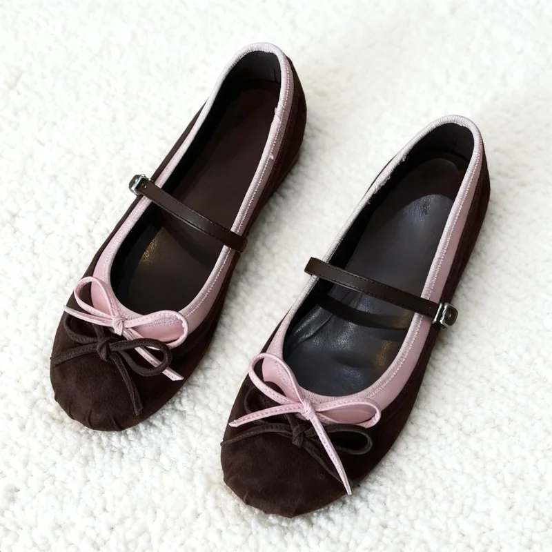 

Модные разноцветные балетки с бантом и украшением для женщин, удобные туфли Мэри Джейн с пряжкой из искусственной замши, элегантные вечерние модельные туфли