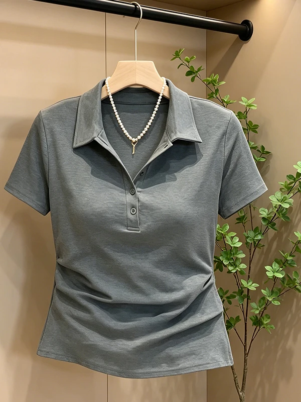 

Summer New plus Size Women's Neck Short Sleeve T-Shirt Breathable Skin-Friendly Korean Style Casual Wear for plus Size