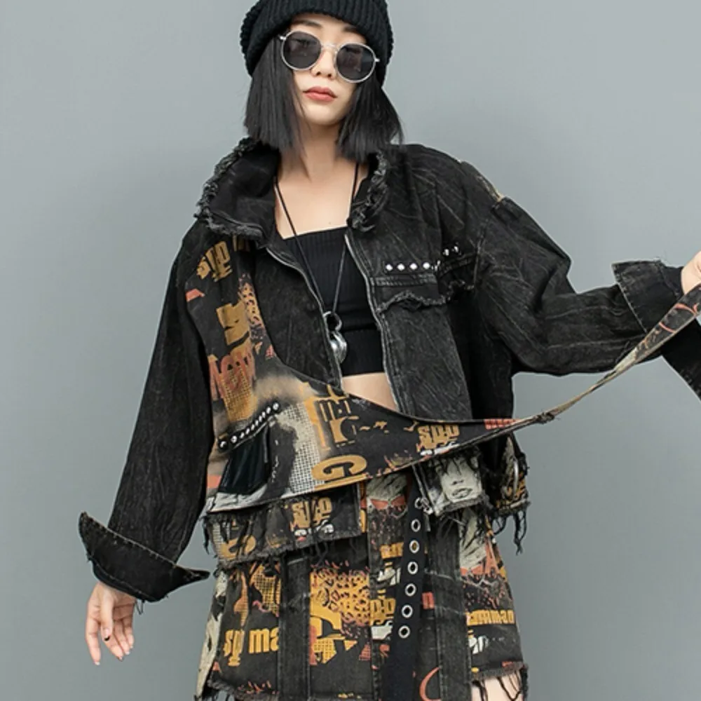 

Personalized Trendy Design Printed Denim Long Sleeved Cardigan Jacket Women 2024 Autumn LX2286