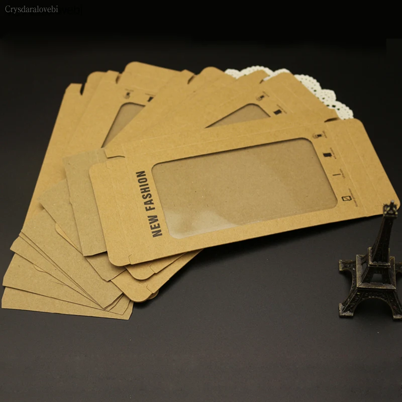 30pcs 4 Sizes Black Kraft Paper Box with Pvc Window for Mobile Phone Case Universal Phone Box Retail Phone Case Packaging Box