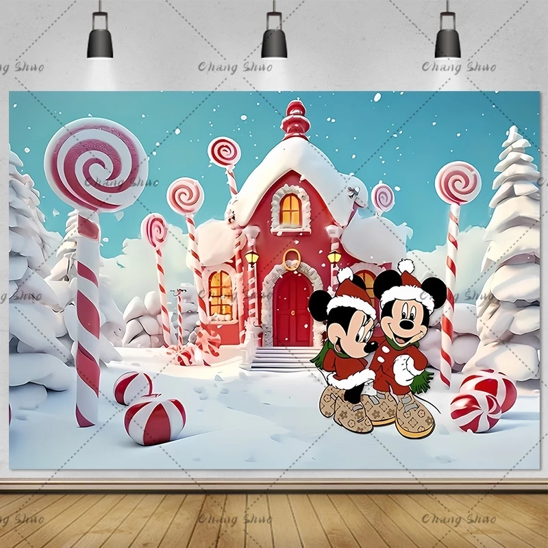 Cute Cartoon Minnie Mickey Mouse Olaf Backdrops Decoration Lovely Toys Tree Gifts Christmas Party Purple Photography Background