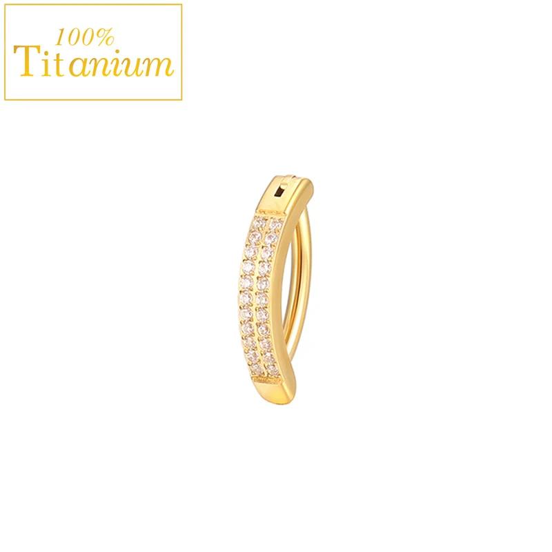 Zircon Clicker Belly Button Ring G23 Titanium Navel Piercing Reverse Curved Babell Perforated Bar Body Jewelry 10MM Earrings 16G