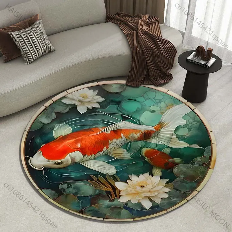 Koi Swimming in a Serene Lotus Pond Printed round carpet living room sofa table carpet large pet mat soft round carpet
