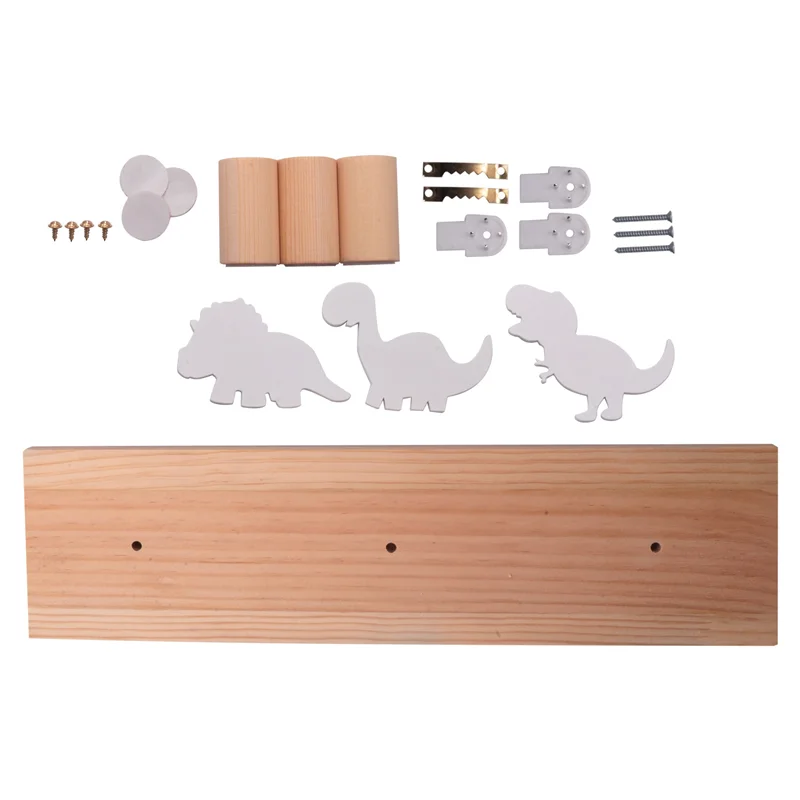 Ganchos de pared de dinosaurio para niños, colgador de puerta de madera para niños, dormitorio, guardería, sala de juegos, decoraciones, blanco