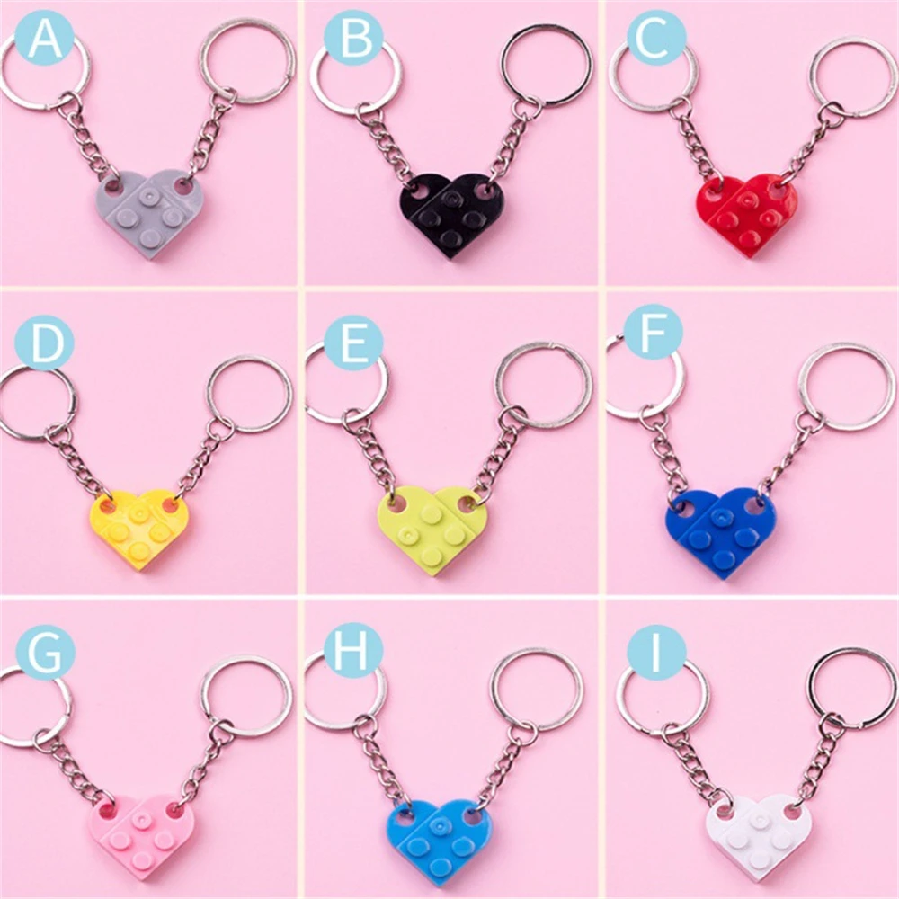 2Pcs Cute Separable Love Heart Building Block Keychains Couples Friendship Love Heart Brick Key Ring New Year Jewelry Gifts