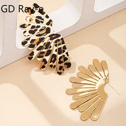 Hot Trendy Feather Shaped Earring for Women Leopard Print Fans Drop Earring Metal Large Wing Pendant Ear Statement Jewelry