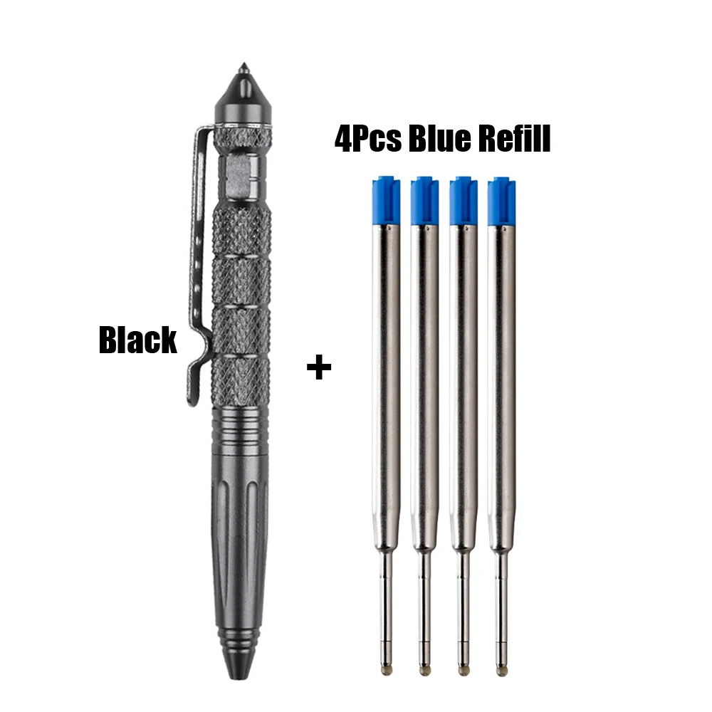 1+4Pcs High quality Metal Colour Tactical defense pen School student office Ballpoint pens