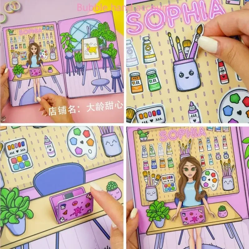 Imagem -05 - Casa de Bonecas de Papel Artesanal para Meninas Vestir Livro Silencioso Livro Duplo Quebra-cabeça Infantil Brinquedo Acabado Faça Você Mesmo Pacote Material