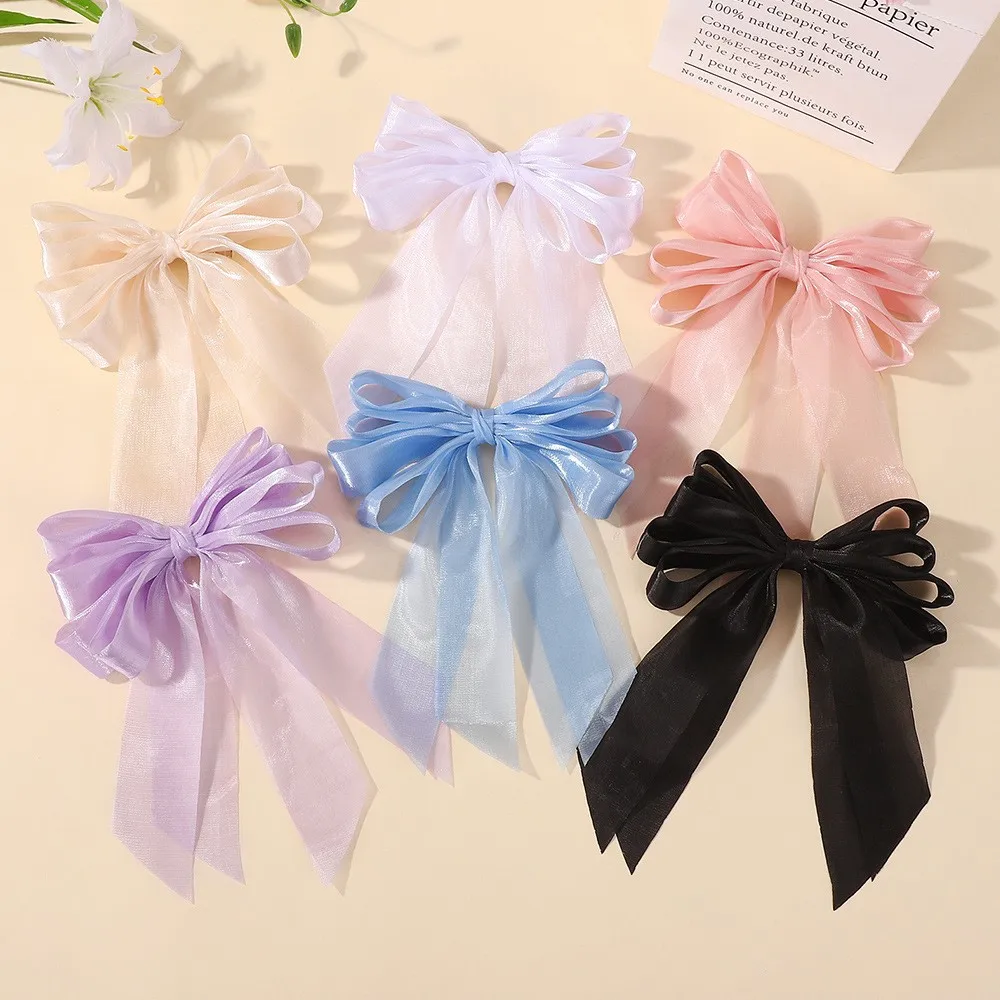 36pcs Chiffon Yarn Long Tassel Bow Hair Clips Organza Bowknot Hairpins Hairgrips for Kids Girls Bulk Headwear Accessory Bulk