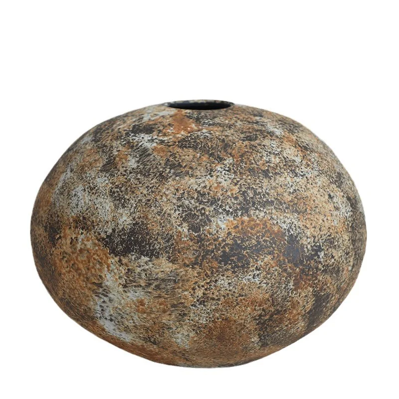 

Vase ornament, living room flower arrangement, light luxury and high-end sense, black metal retro vase.