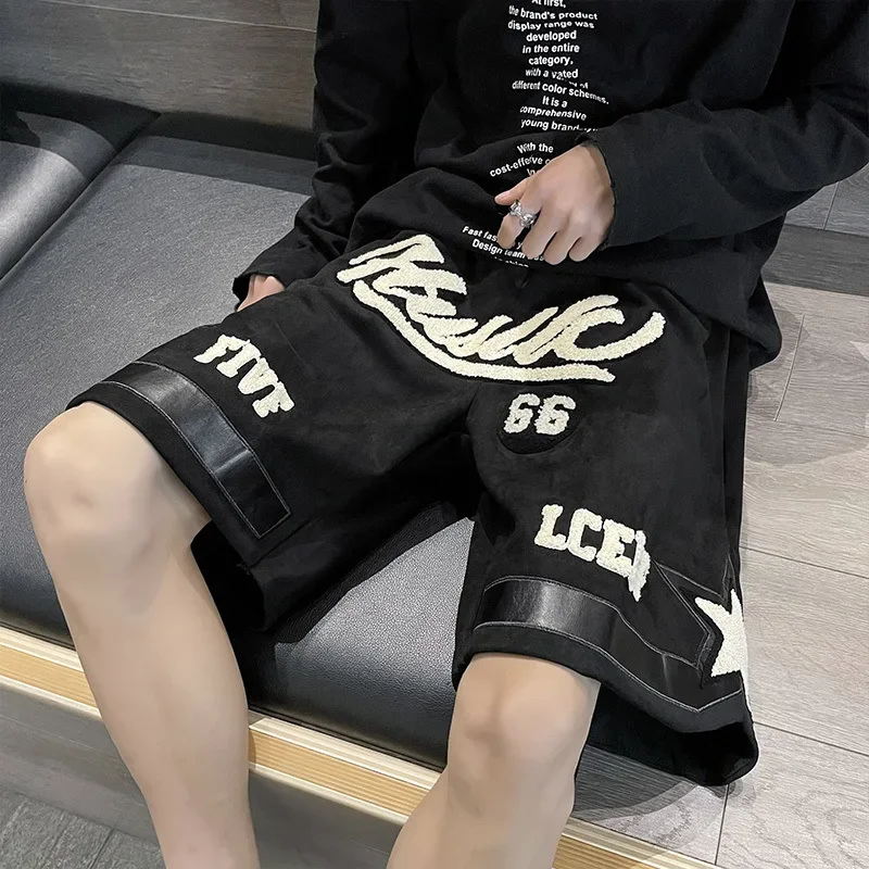 Summer Embroidered Shorts Men Fashion Hip Hop High Street American Retro Personality Japanese Style Hong Kong Style