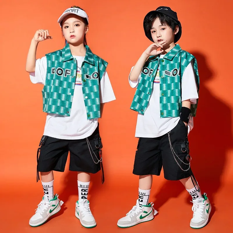 Children's Street Dance Set Summer Boys Hip Hop Vest Hiphop Fashion Clothing Girls Jazz Dance Walk Children's Performance Clothi