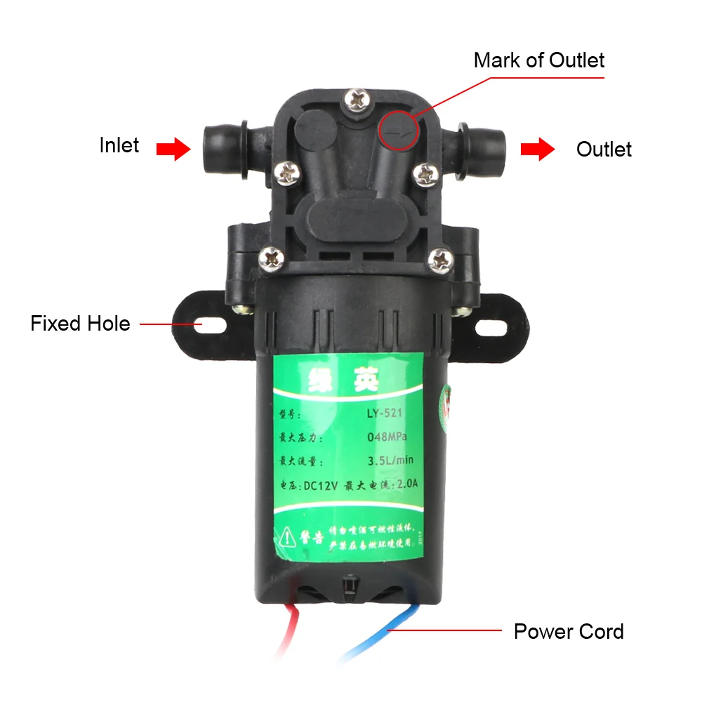 3.5L/دقيقة مضخة مياه كهربائية زراعية رذاذ الماء غسيل السيارات DC12V دائم مايكرو ارتفاع ضغط الحجاب الحاجز