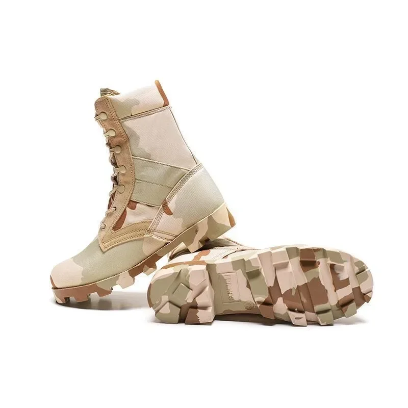 Lace Up Waterproof Outdoor Shoes Breathable Canvas Camouflage Tactical Combat Desert Ankle Boots Men Boots