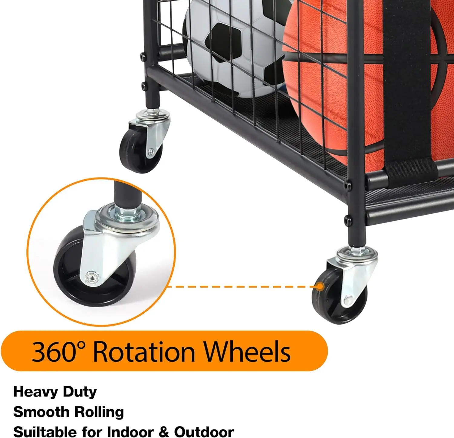 바퀴 달린 이동식 잠금 가능한 농구 케이지 스틸 수납 랙, 롤러가 있는 수납용품, 공, 장난감, 액세서리 보관용