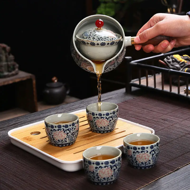 Unique Tea Sets Flowers Exquisite Stone Grinding Shape Handmade Tea Pot Cup Set Chinese Tea Ceremony Gift GungFu Tea Cup Teaware