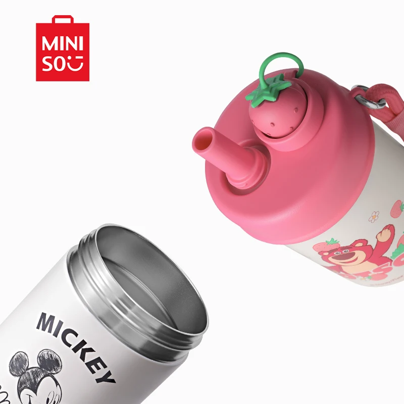 MINISO Disney Mickey Mouse Doll Straw Thermos Cup 480ML Large Capacity Outdoor Sports Student Children's Fitness Water Cup Lotso