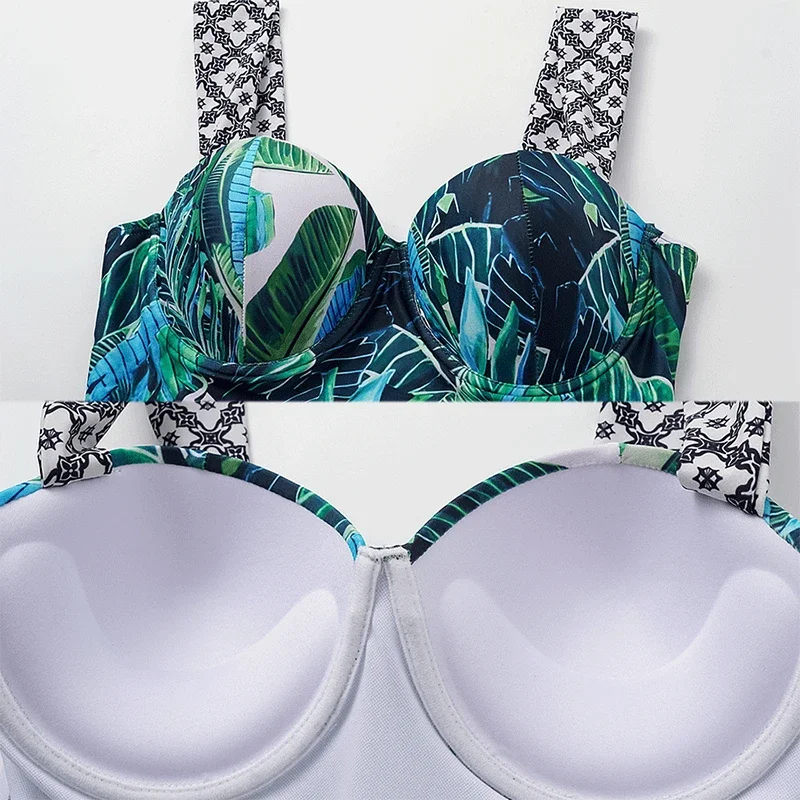 2025 Flaxmaker Women Sexy Bikini Set Sling Printed One Piece Swimsuit Push Up Swimsuit Beachwear Bathing Suit Monokini Swimwear