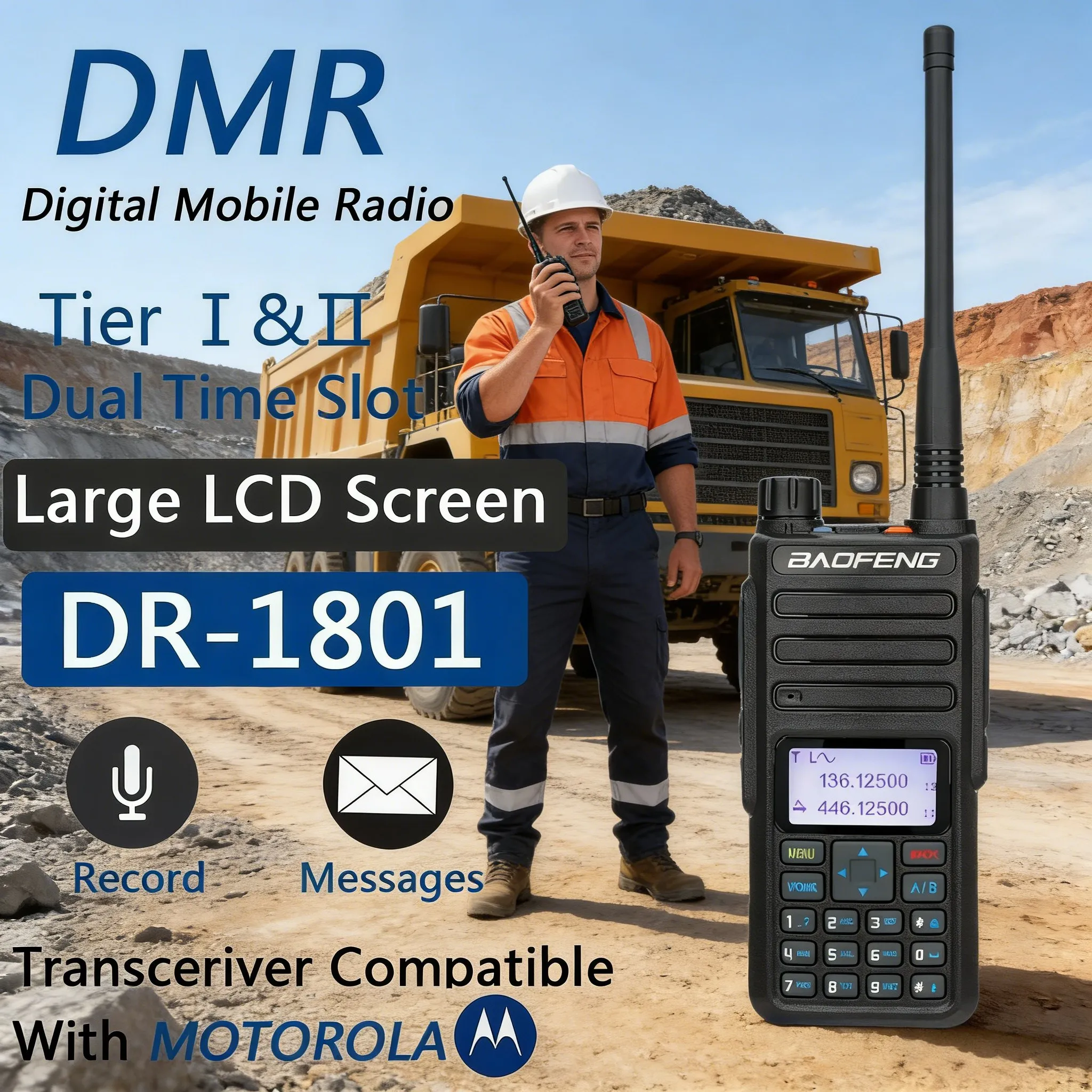 

Baofeng DMR DR-1801 Walkie Talkie Slot Tier 1&2 Digital/Analog Radio VHF UHF Dual Band Upgrade of DM1801 DM-1701