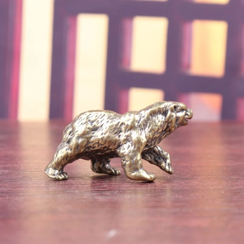 Brass Bear Grizzly Figurine Solid Brass Big Brown Bear Polar Bear Domineering Vintage Mini Bronze Ware Desk Decoration Ornament