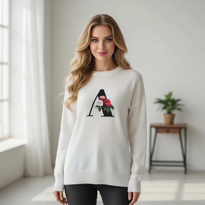 

Streetwear Letter Pattern Printed Crew Neck Loose Unisex Fashion Women Vintage Sweater Harajuku Retro Knitted Aesthetic Clothing