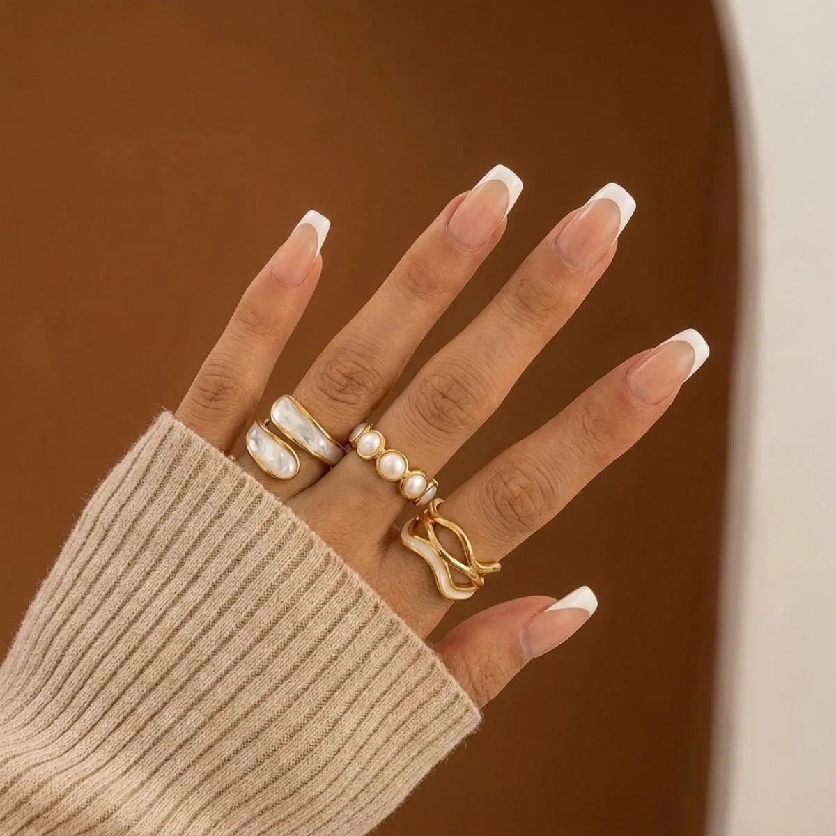 3/4 Stück/Set Minimalistische, gewellte Ringe aus Edelstahl mit weißem Emaille für Damen und Herren, Lava-Wassertropfen-Twist-Herz-Fingerringe, Schmuck – Detail 5