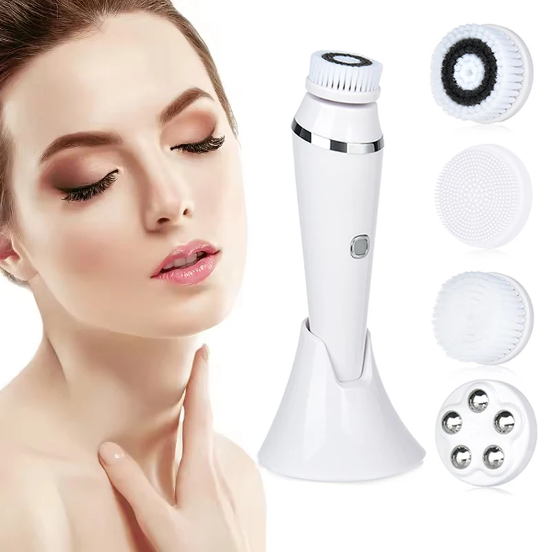 

4in1 Electric Face Wash Brush Cleaning Pores Blackhead Makeup Removal Brush Waterproof Silica Gel Soft Hair Cleansing Machine