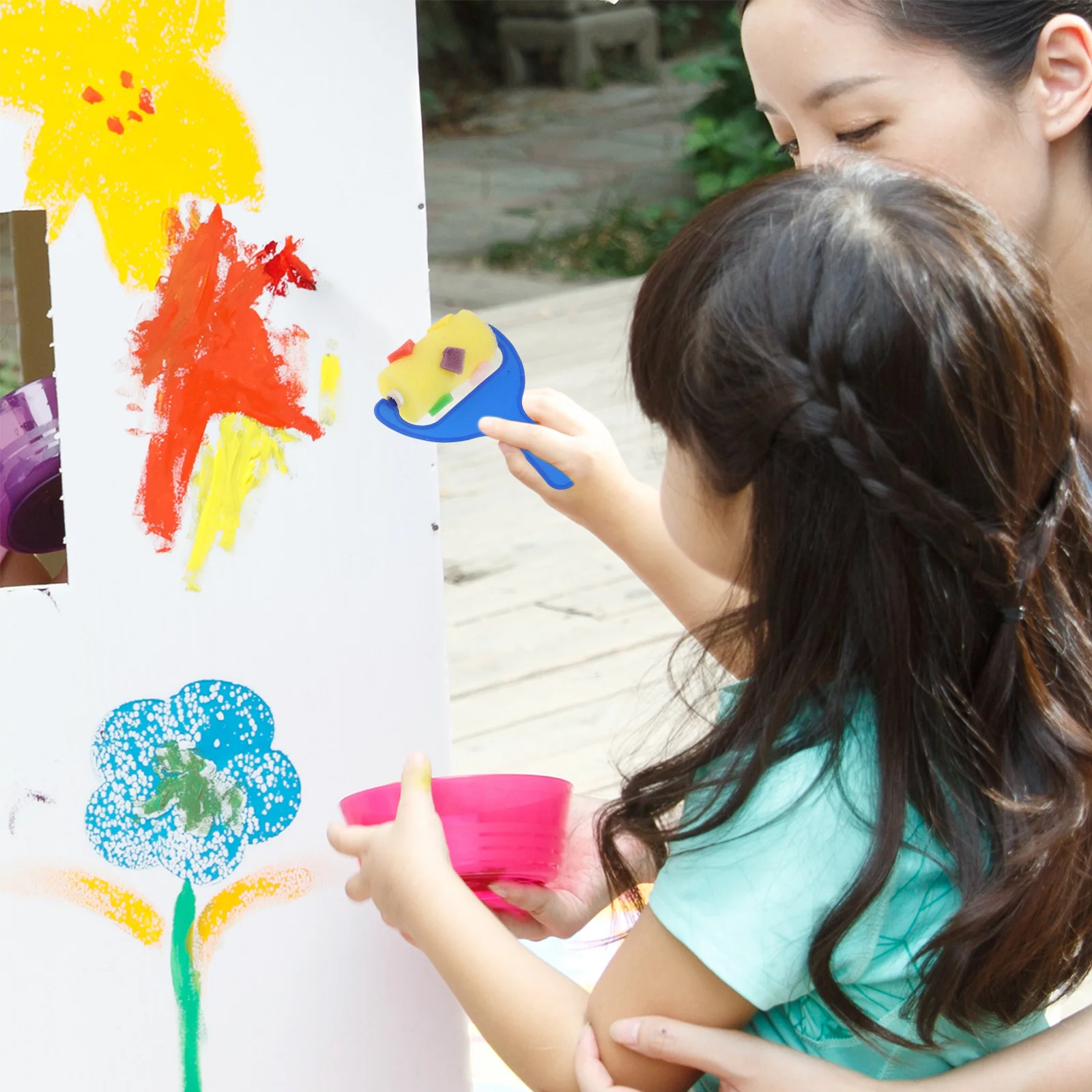 

4pcs Painting Sponge Brush For Kids Durable Graffiti Drawing Roller Set Handle Creative Diy Art Tool Children Sponge Paint