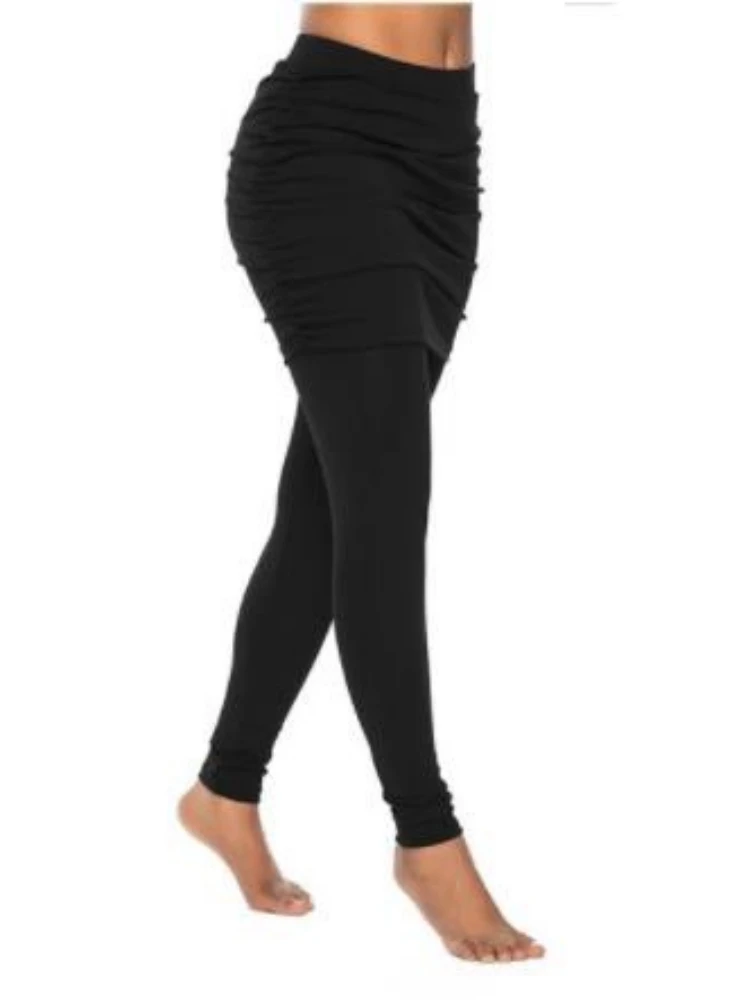 Slim Fit Leggings Hip-covering Side Pleated Skirt Fake two-piece Yoga Fitness Sports Gym Push Up Oversized Sweatpants Pantalon