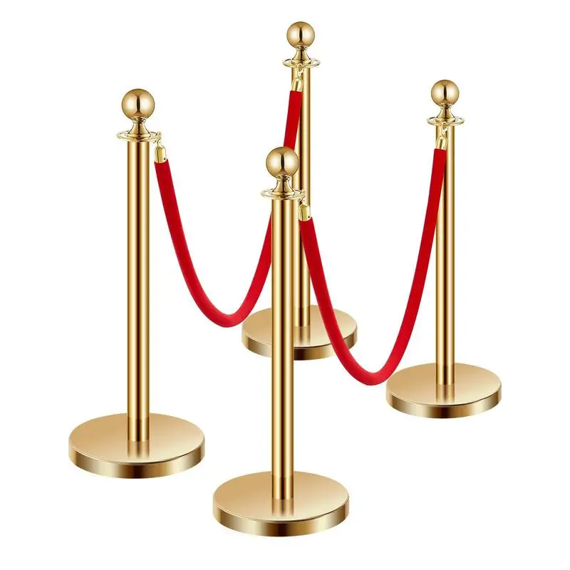 

Crowd Control Pillars 4Pcs 38 Inch For Red Carpet Events Weddings Theaters Gold Finish Pillars Velvet Ropes Hollow Base Party Equipment Gold Post Standing Barriers