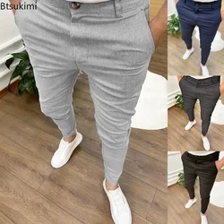 2024 New High Elastic Textured Tapered Slim Trousers Men's Solid Casual Pencil Pants Trendy Sweatpants Streetwear Pants for Male