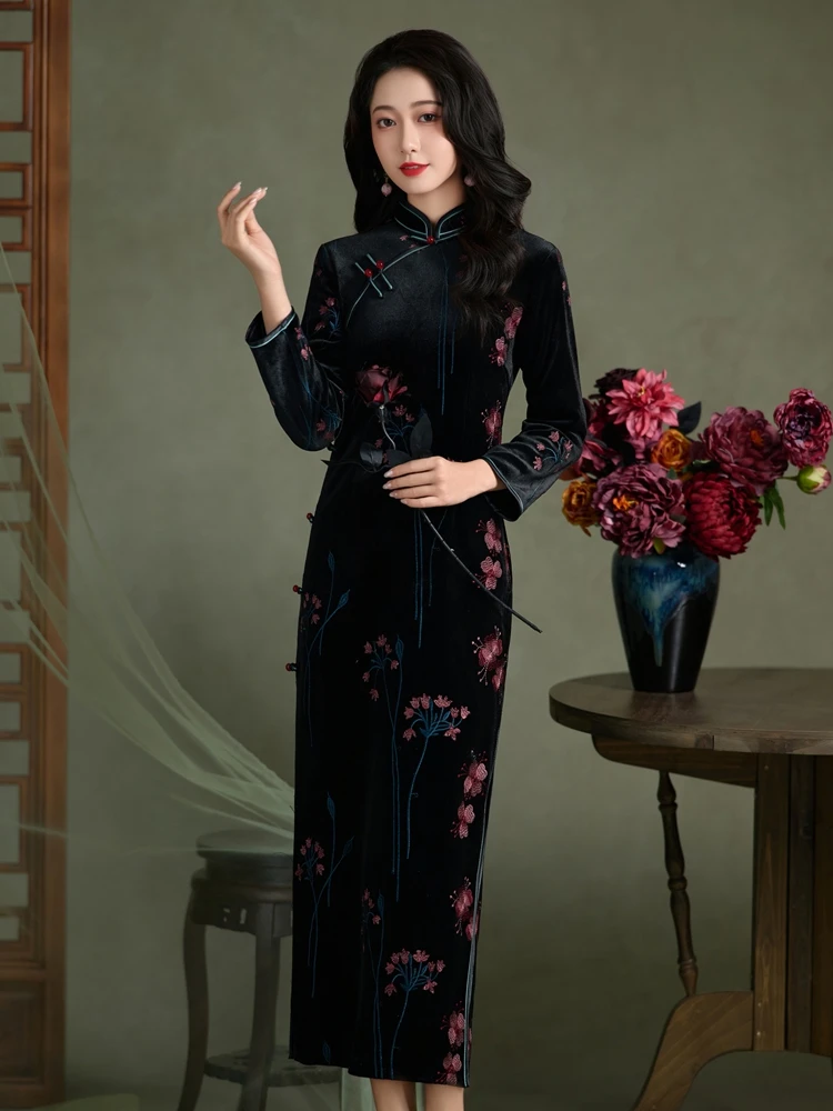 

Retro anghai plus Size Fro Coat Mommy Clothes Republic Sle Thiened Long Sve Warm Floral Print Daily Wear