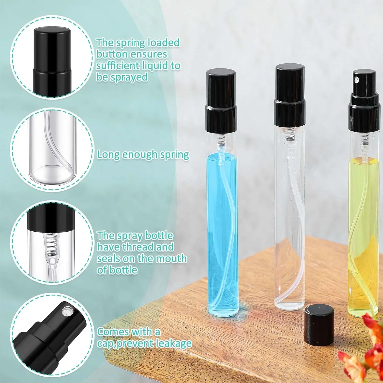 5/10 Stück 2/3/5/10ml Klare Glas-Mini-Parfümflaschen, Nachfüllbare Sprühflaschen, Leere Tragbare Kosmetik-Reiseflaschen, Probenbehälter – Detail 4