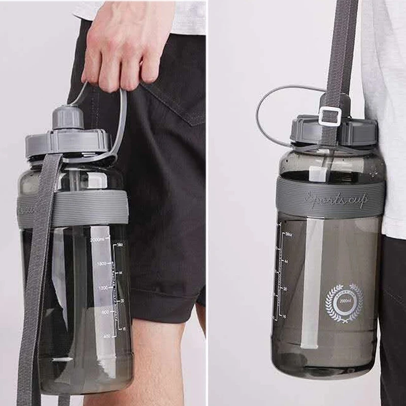 2L Fitness Sports Water Bottle Plastic Large Capacity Hiking Bottle with Straw Outdoor Climbing Bicycle Drink Waterbottle Kettle