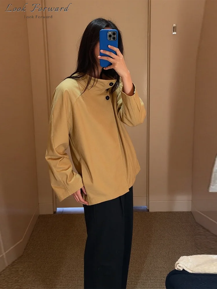 Casual Stand Collar Jackets Women's Full Sleeve Slim Button Short Overcoat 2025 New Autumn Winter Solid Ladies Streetwear