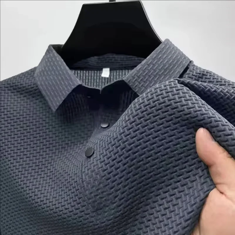 Summer New Men's Ice Silk Short-sleeved Lapel T-shirt Solid Colour Breathable Cool Feeling Polo Shirt Basic Style Tops