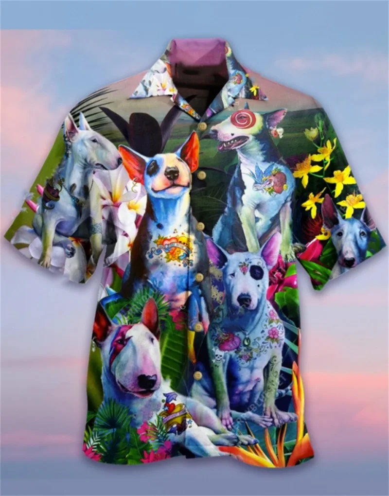 3D Print Pit Bull Terrier Graphic Hawaiian Shirt For Men Short Sleeve Casual Button Up Shirts Tops Gift For Dog Lovers