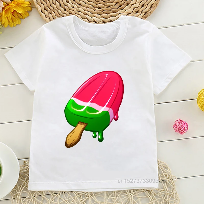 T-Shirt For Kids Cute Rainbow Popsicle Print Boy’S T Shirt Funny Ice Lolly Toddler Baby Tshirts Casual Girls White Short Sleeve