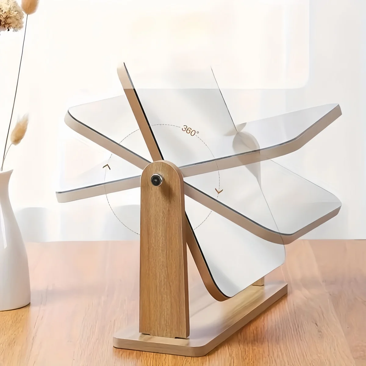 مرآة مكياج خشبية اختيارية قابلة للتعديل بزاوية 360 درجة، مرآة تجميل أوروبية بسيطة، مرآة ألوان خشبية طبيعية #3