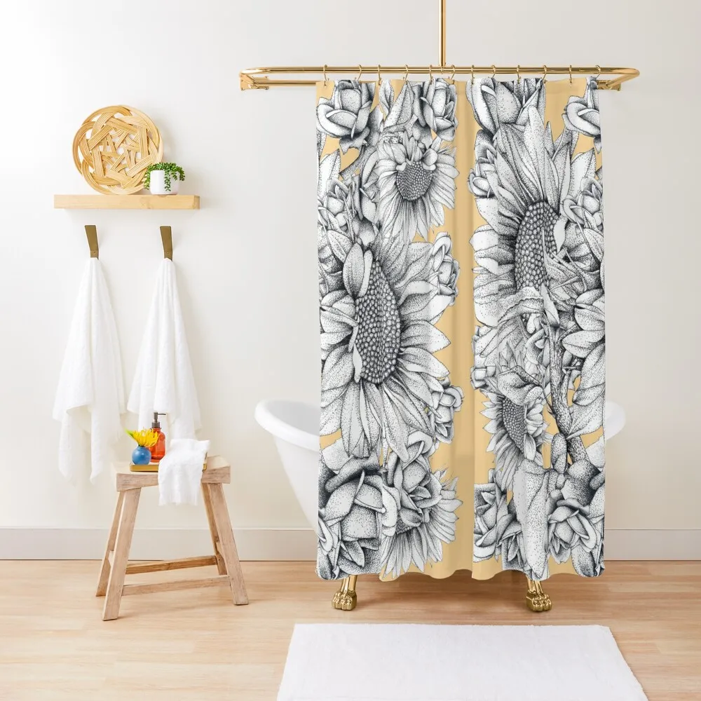 Black White SunFlowers and Roses Shower Curtain Modern Showers For Bathroom Funny Shower Curtain