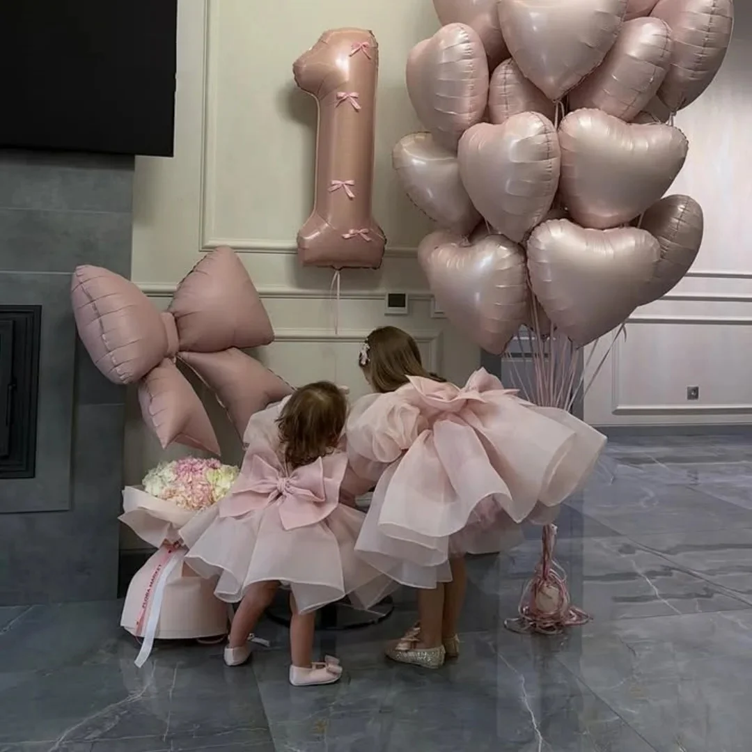 Custom Luxury Dress Flower Girl Wedding Pageant Pink Large Bow Puffy Tulle Kids Luxe Birthday Guest Formal Evening Party Gown
