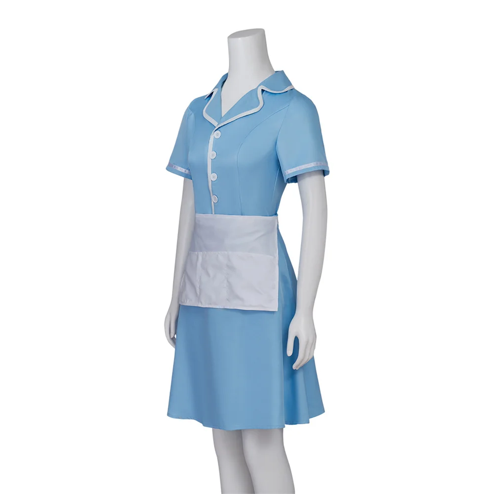 TV Waitress Cosplay Maid Dress Women Light Blue Housekeeper Costume Nightclub Bar Uniform with Apron Halloween Party Wear