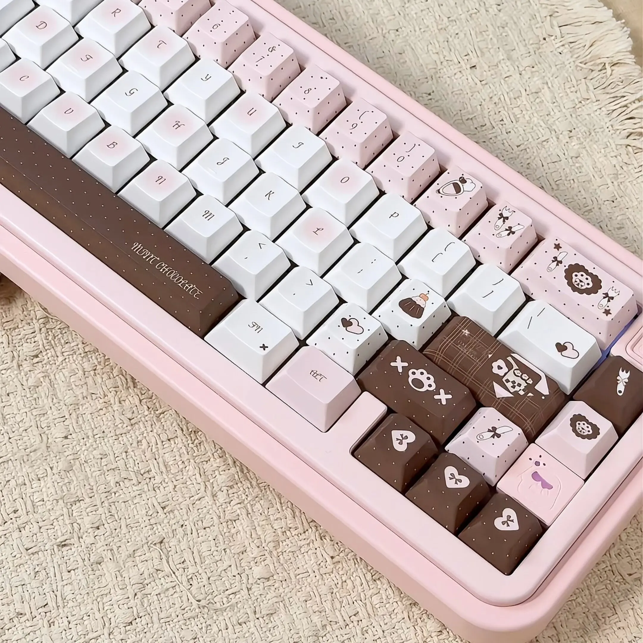 MAIMOOO Strawberry Chocolate Keycap Cherry Profile PBT Custom Pink Brown Cute Dessert Keycaps for MX Switch Mechanical Keyboard