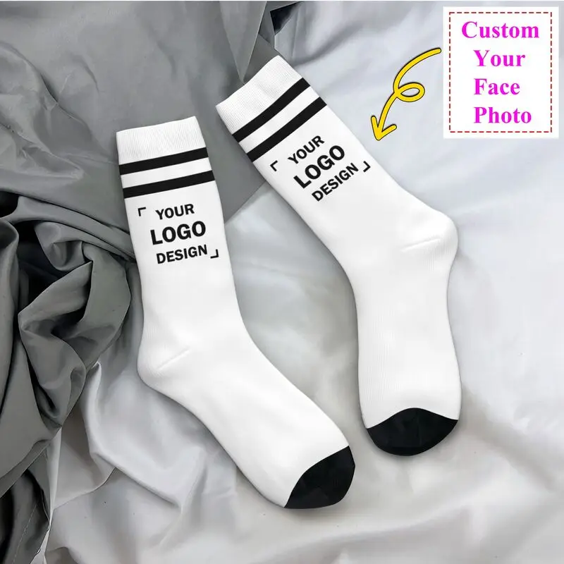 Personalisierte individuelle Logo-Kleidersocken für Männer und Frauen. Warme, modische Neuheit. Entwerfen Sie Ihre eigenen Crew-Socken