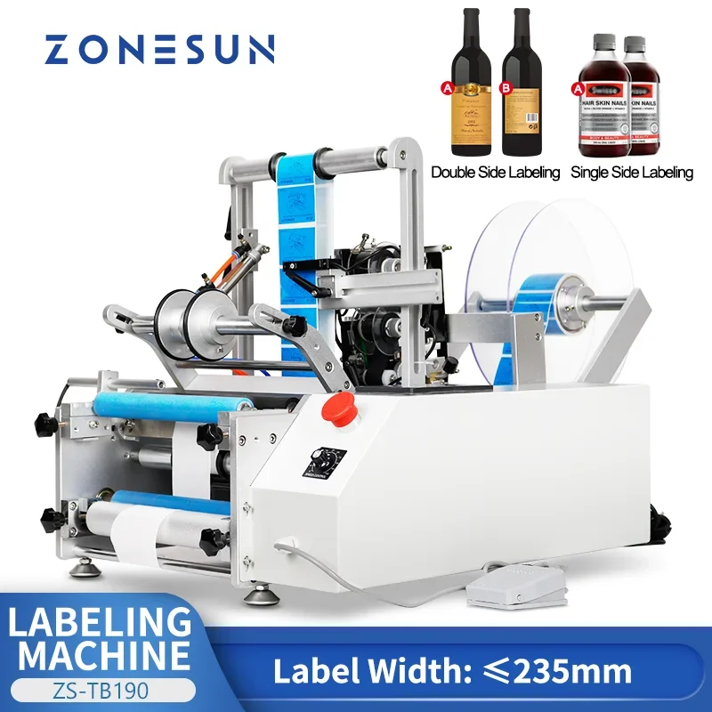 

ZONESUN ZS-TB190 Двусторонняя этикетировочная машина для круглых бутылок Автоматическая пластиковая жестяная банка Упаковочная машина для наклеек на стеклянную бутылку