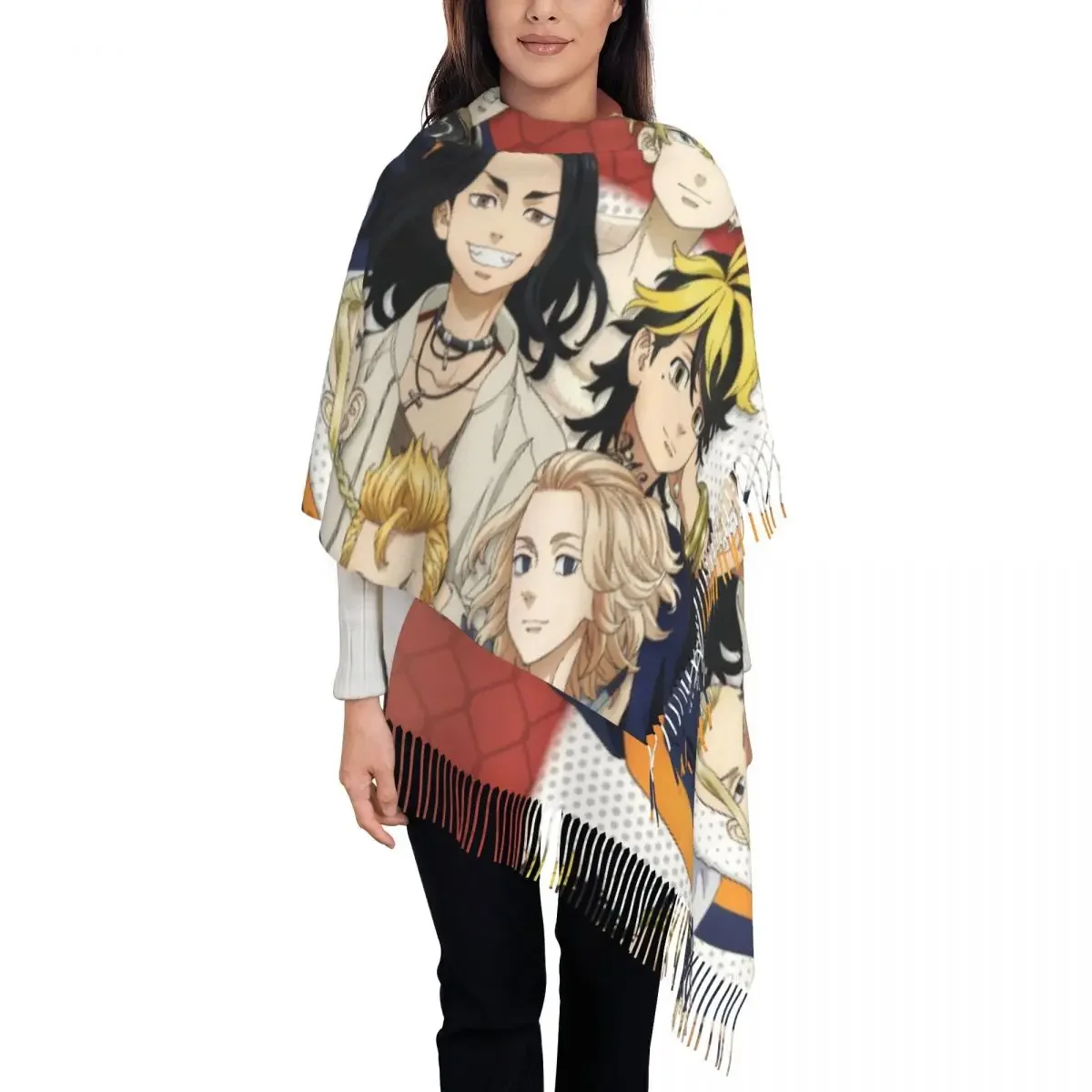 Tokyo Manji Group Tassel Scarf Women Soft Draken Sano Manjiro Mikey Shawl Wrap Female Winter Scarves