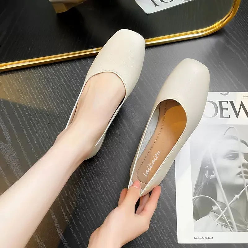 حذاء عمل أسود لربيع وخريف 2025 للنساء | مضخات احترافية بكعب منخفض ومتوسط | أحذية جلدية رسمية مريحة للمكتب #5