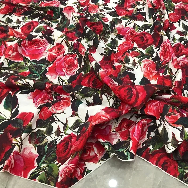 New Fashion Classic Rose Cotton Poplin Digital Printing Fabric for Sewing High Quality Clothing Custom Dress Handmade DIY Fabric