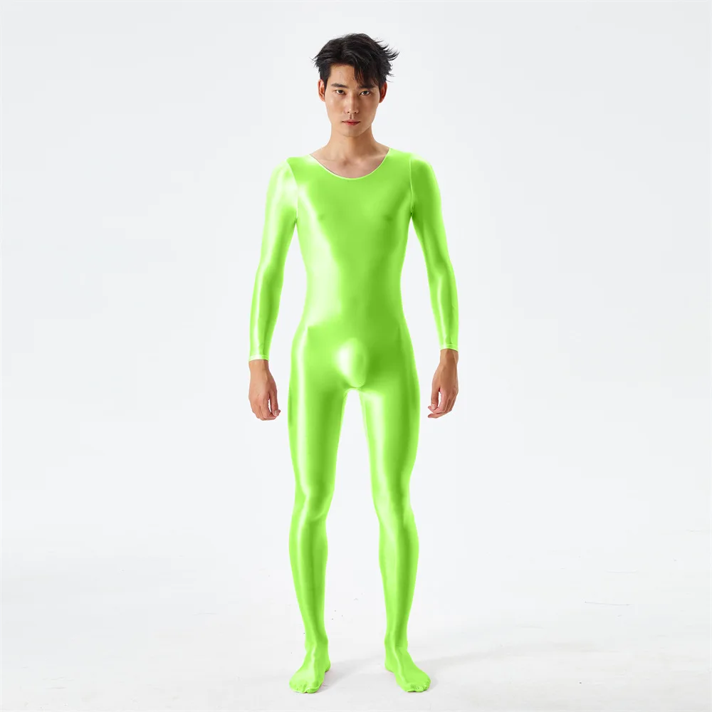 ผู้หญิงเซ็กซี่ PLUS ขนาด Full Body Elasitc บอดี้สูท SHEER ดูผ่านน้ํามันเงา Smooth Jumpsuit เซ็กซี่ Tights ซาติน Shaper Leotard