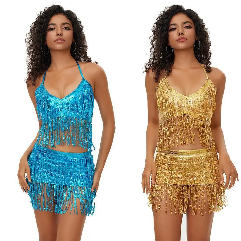 

New Belly Dance Costume Sexy Jazz Dance Nightclub Costume Sequins Tassel Uniform Stage Costume